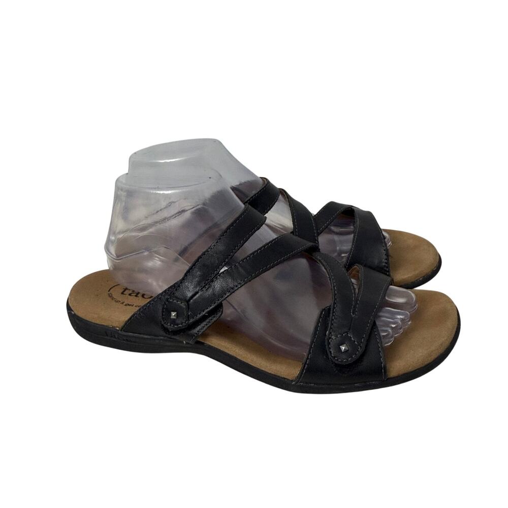 Taos Sandals Womens Size 10 Double U Black Leather Slip On Comfort